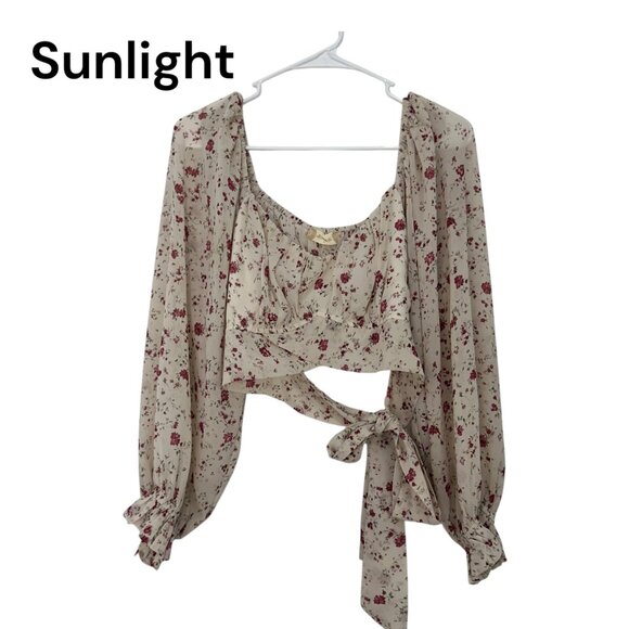 Altard State Women SZ Large Floral Long Sleeve Crop Top Blouse With Back Tie - Picture 1 of 11